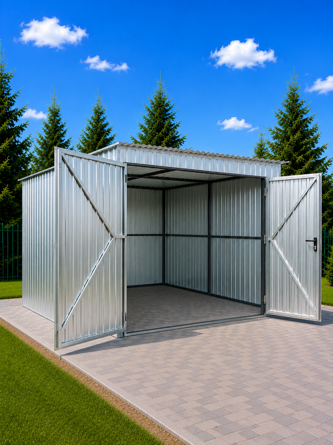 Plechová garáž 3 x 5 m holý pozink