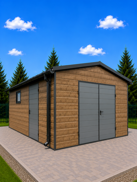Zateplená panelová garáž 6 × 3 m - Ořech - Premium