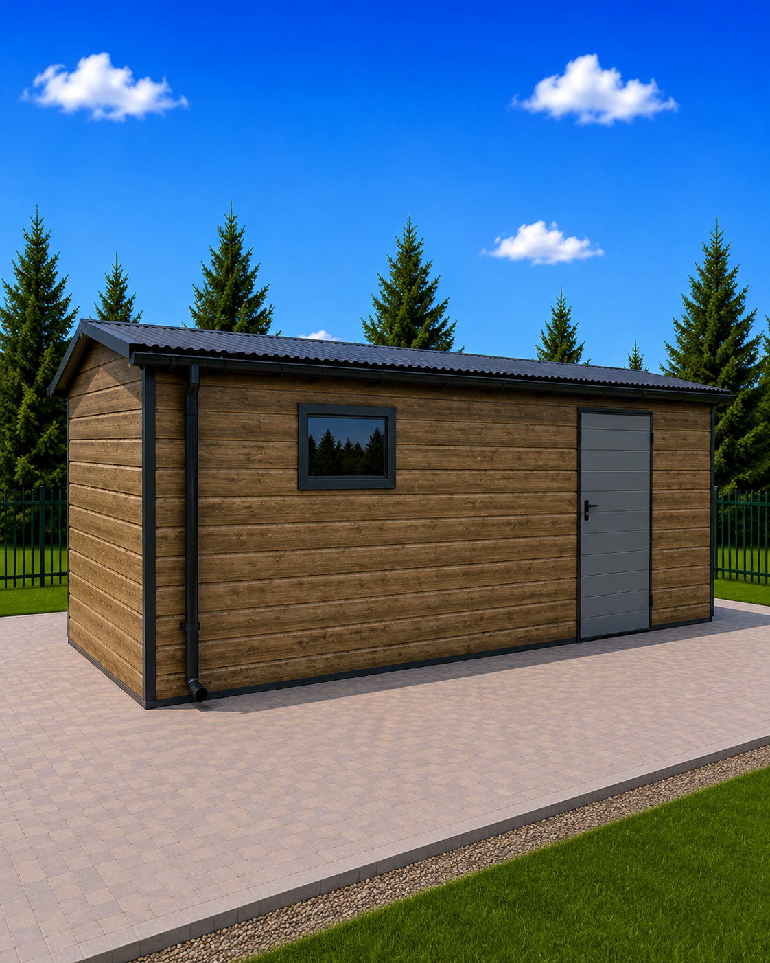 Zateplená panelová garáž 6 x 3 m - Ořech - Premium