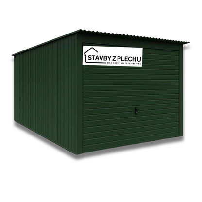 Plechová garáž 3x5, 4x8, 5x6 m - tabulová střecha, vrata výklopná, VÝBĚR BARVY RAL